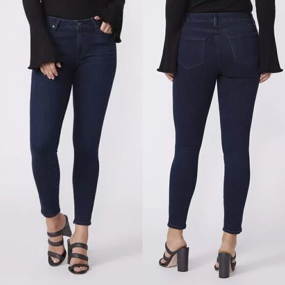 Paige Verdugo Crop Mid Rise Slim Skinny Jean in Midlake Tonak Dark Wash - Picture 1 of 9